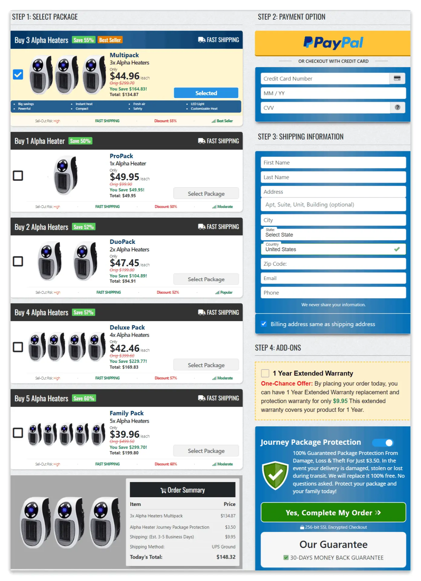 Alpha Heater checkout page